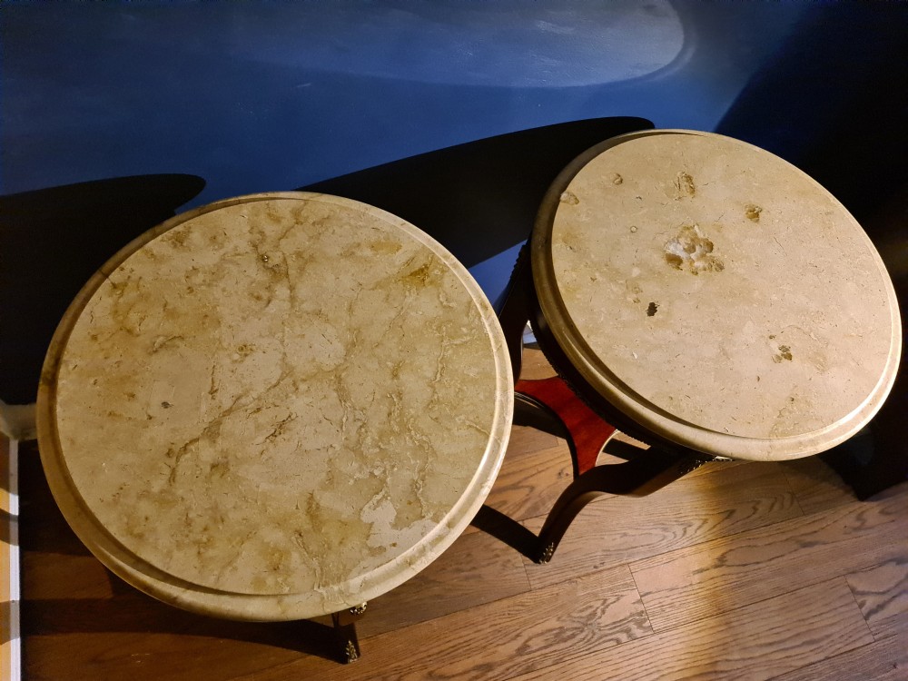 Pair of Empire style Gilt Metal and Marble Gueridons View VII