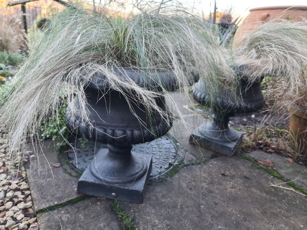 Handsome Pair of Cast-iron Urns View II