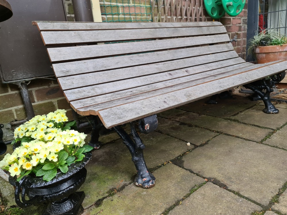 Victorian Garden Bench with Cast-iron Supports and Wood Slats