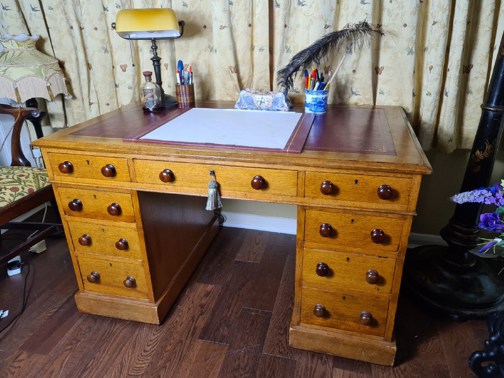 Good Quality Victorian Oak Pedestal Desk View V