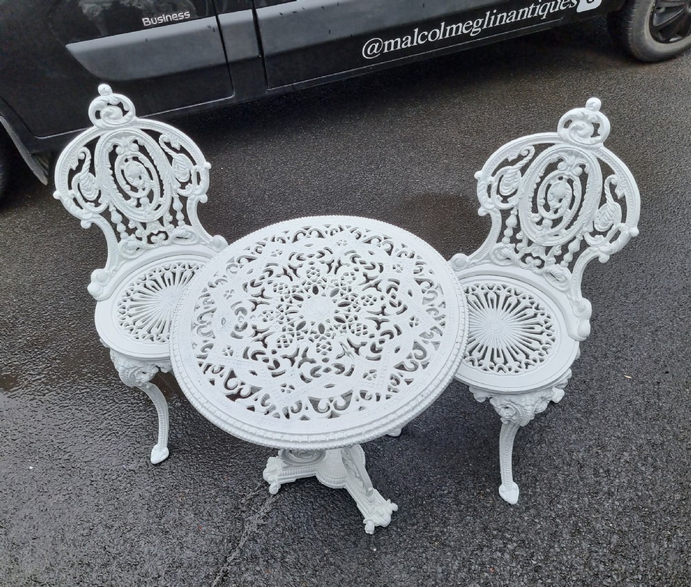 Rare Victorian Christopher Dresser Design Cast-iron Garden Table with Two Cast-iron Chairs View VI