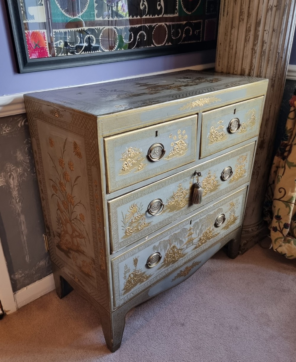 19th Century Painted Chinoiserie Chest in Gilt and Grey