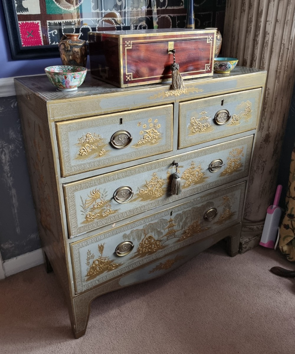 19th Century Painted Chinoiserie Chest in Gilt and Grey View II