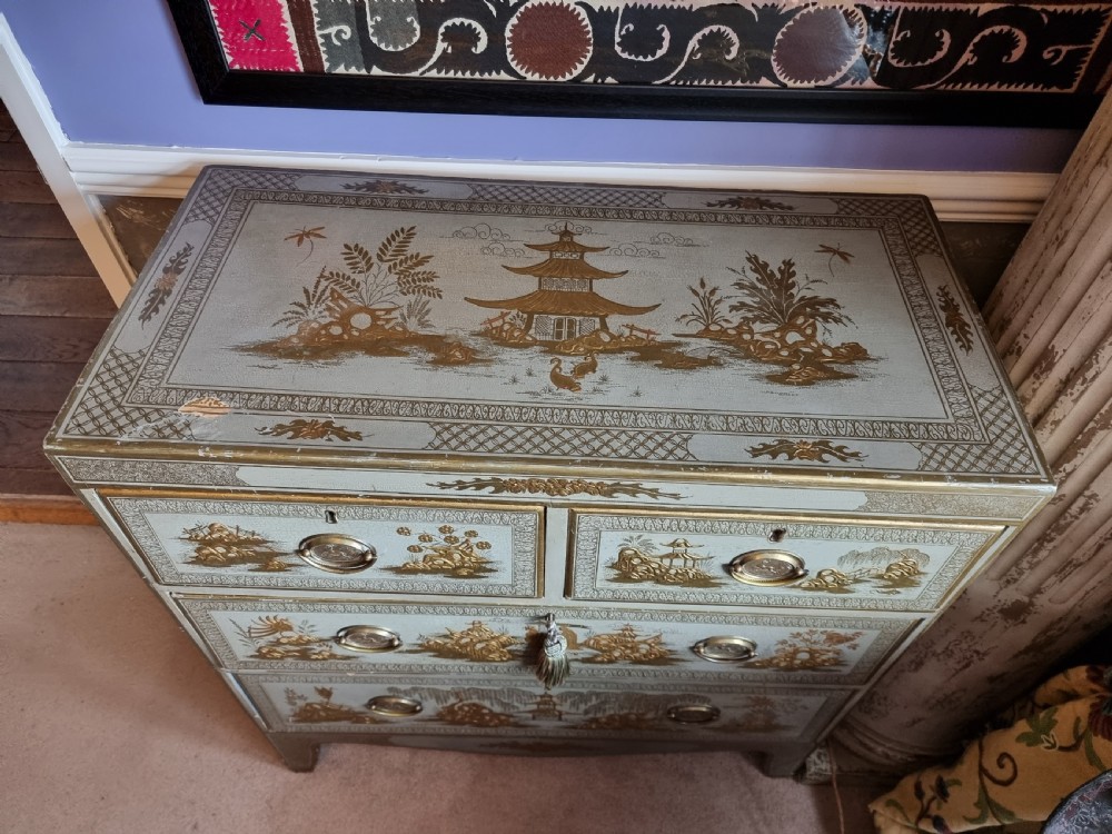 19th Century Painted Chinoiserie Chest in Gilt and Grey View IV