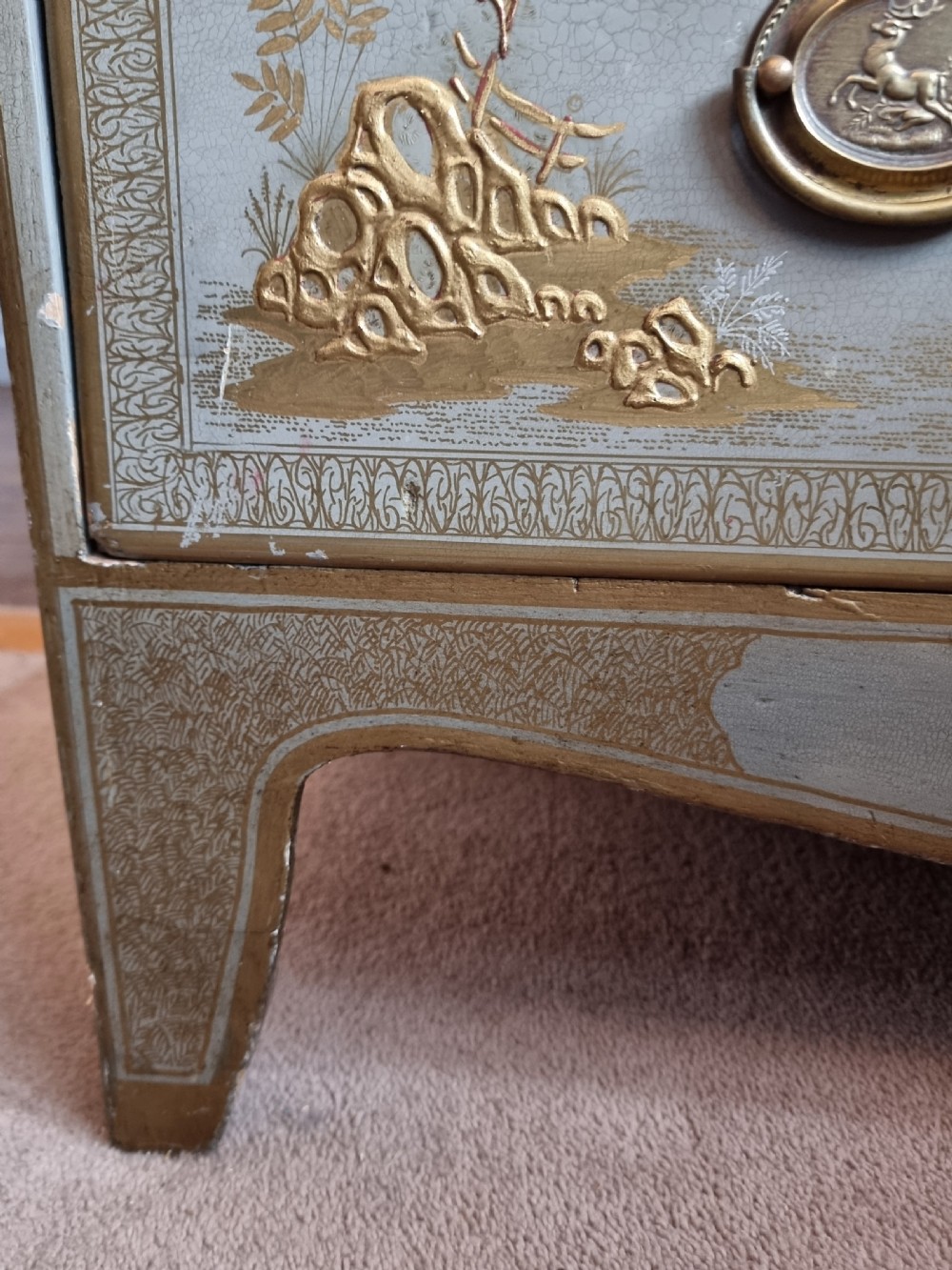 19th Century Painted Chinoiserie Chest in Gilt and Grey View VIII
