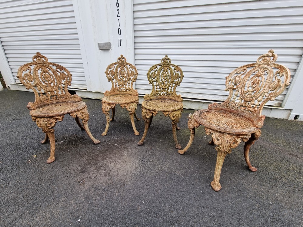 Good set of Four Victorian heavy Cast-iron Garden Chairs View VII