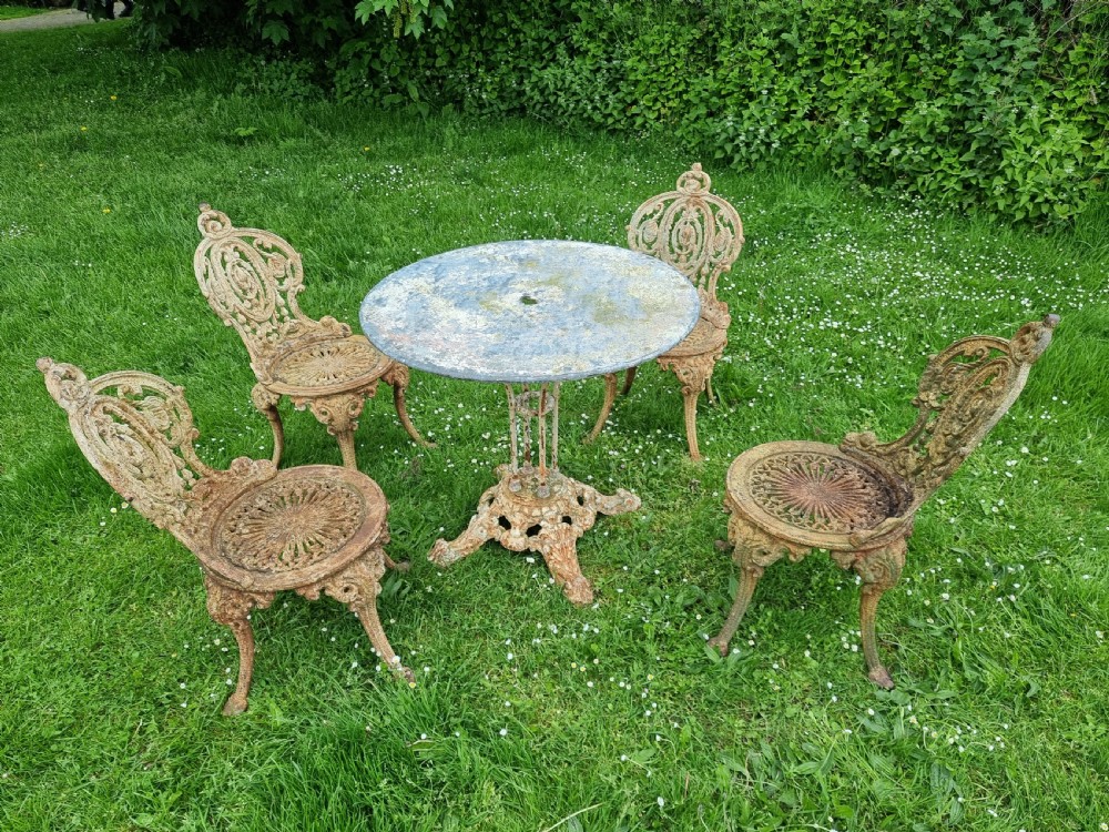 Set 4 Victorian Cast-iron Garden Chairs with Cast-iron Bistro Table