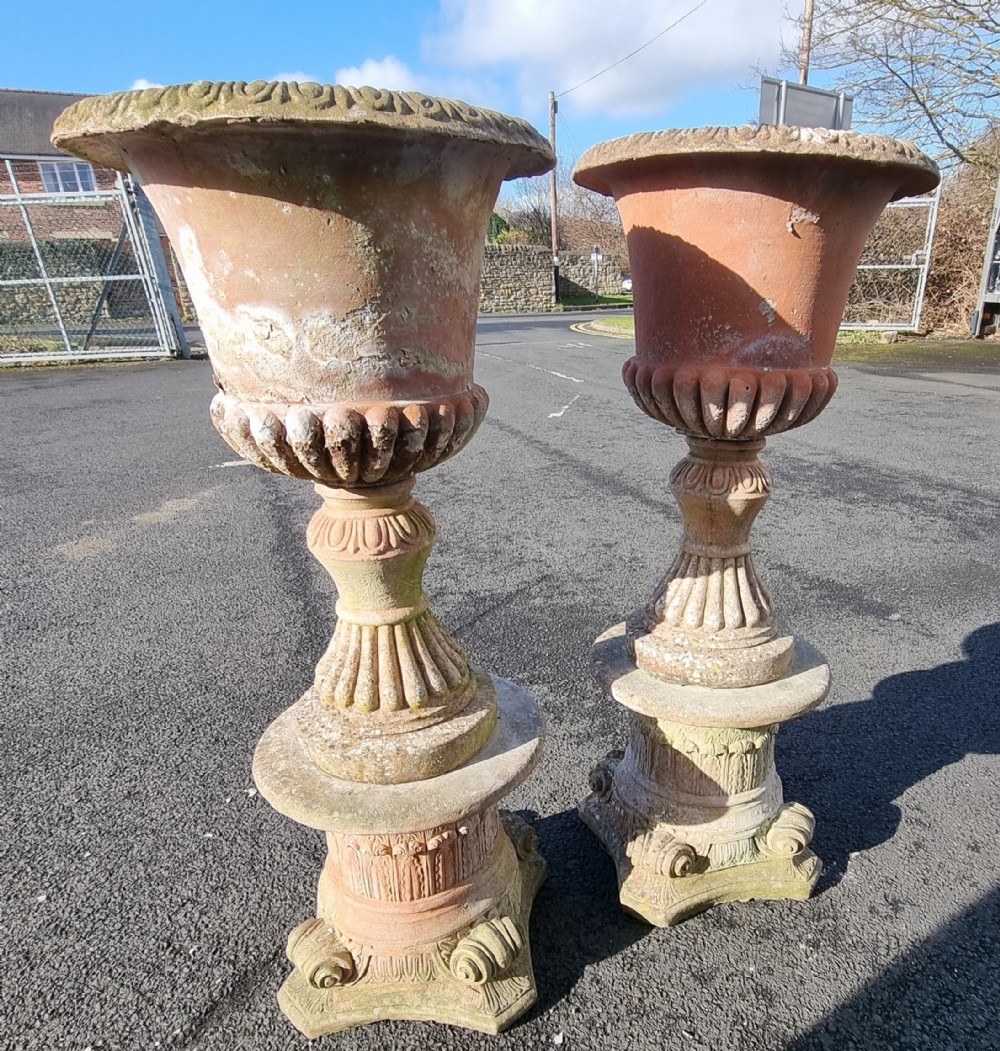 Pair of Fine Quality Terracotta Urns and Pedestals