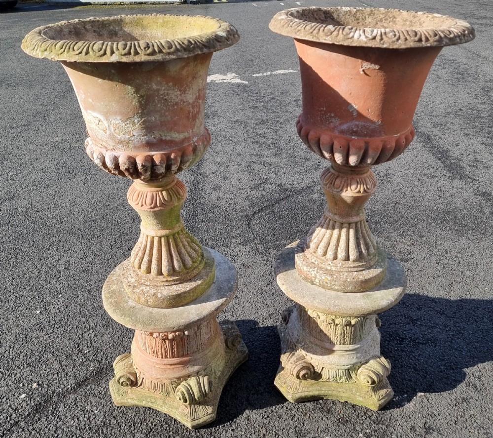 Pair of Fine Quality Terracotta Urns and Pedestals View II