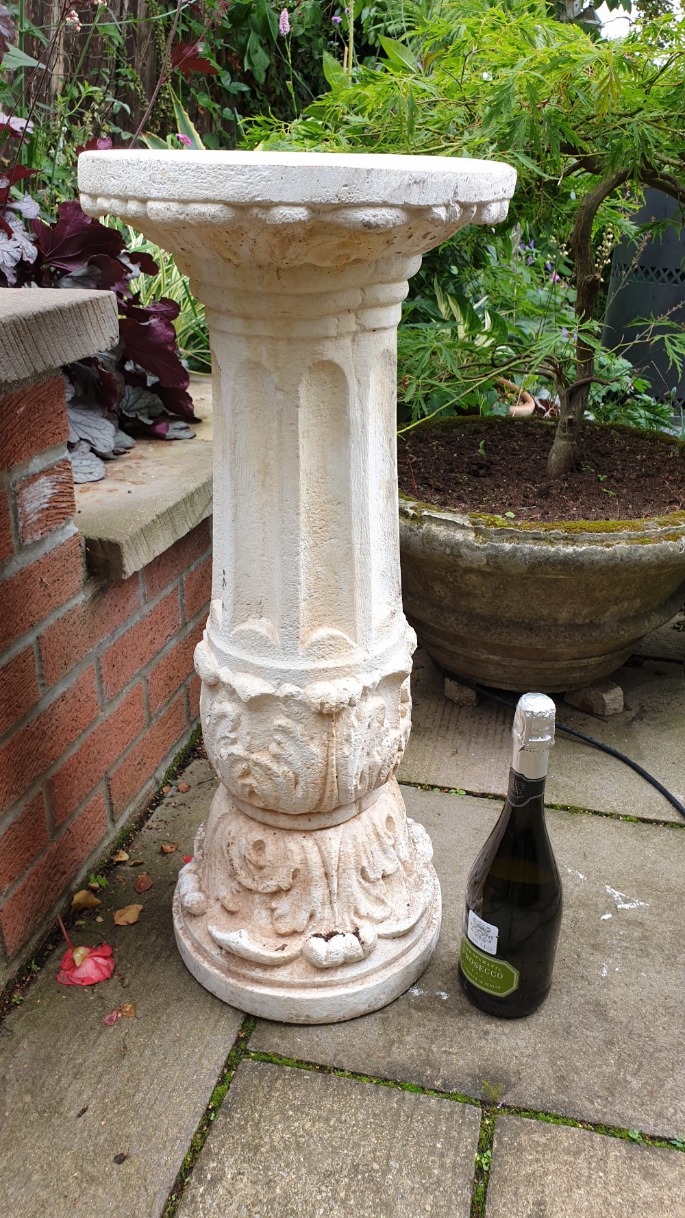 Stone Garden Column with Armillary View III