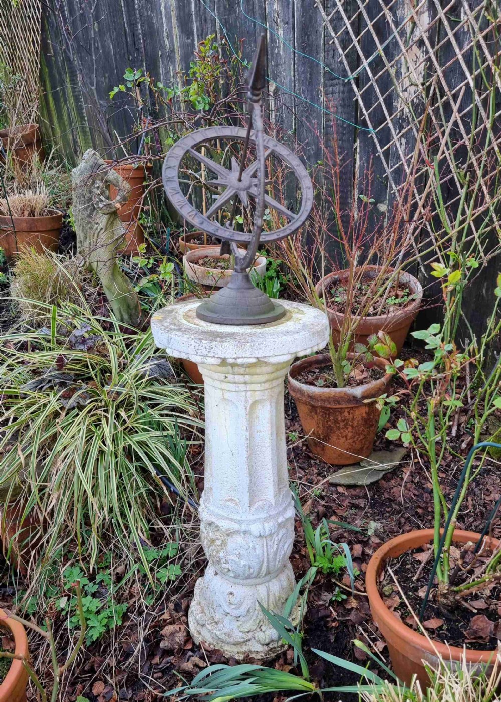 Stone Garden Column with Armillary