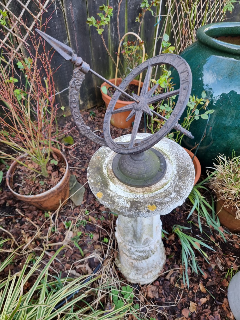 Stone Garden Column with Armillary View VI