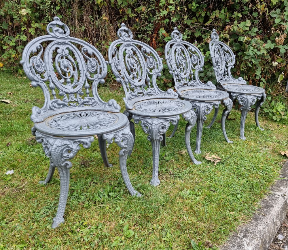 Four Traditional Heavy Cast-iron Victorian style Garden Chairs View III