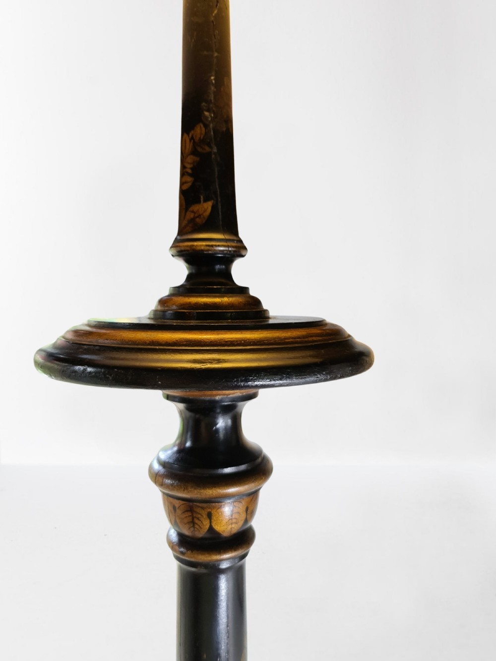 A large Black Lacquered Standard Lamp with Chinoiserie Design View III