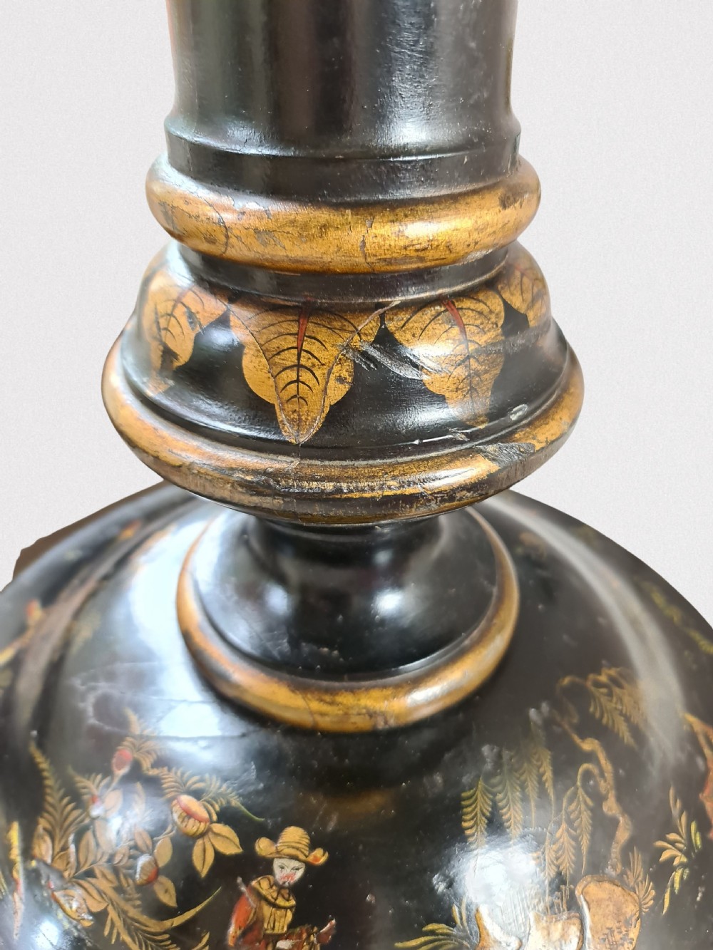 A large Black Lacquered Standard Lamp with Chinoiserie Design View IV