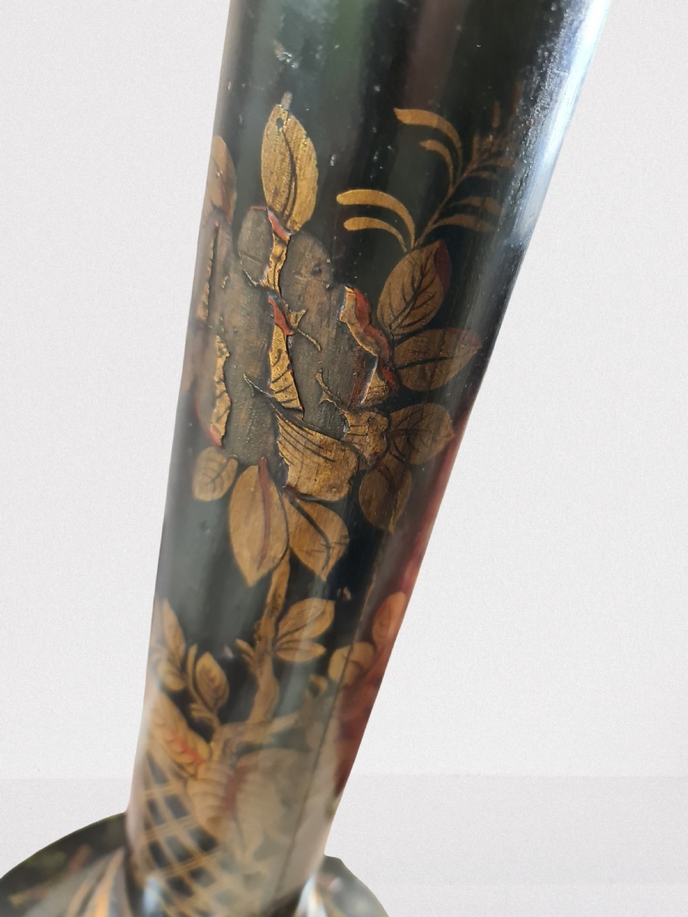 A large Black Lacquered Standard Lamp with Chinoiserie Design View V