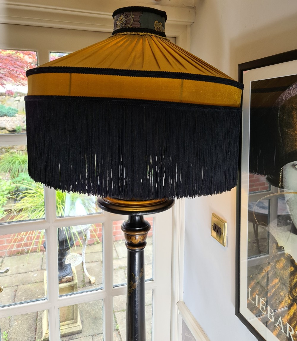 A large Black Lacquered Standard Lamp with Chinoiserie Design View IX
