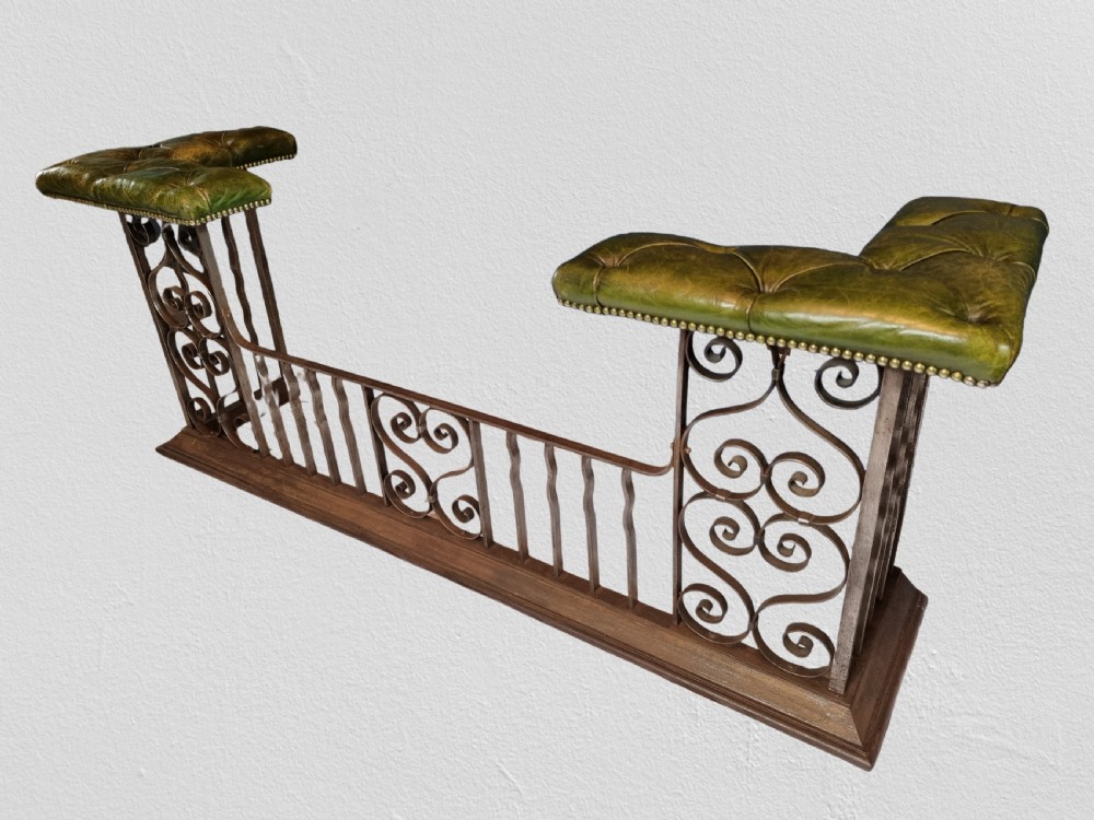 Fine Quality Wrought Iron Club Fender with Green Leather Seat