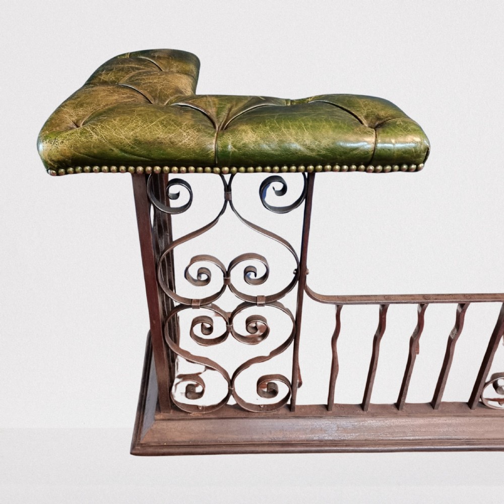 Fine Quality Wrought Iron Club Fender with Green Leather Seat View II