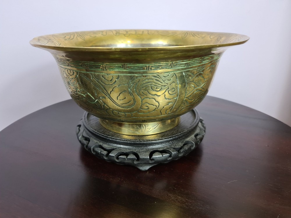 Large and Heavy Chinese Brass Bowl