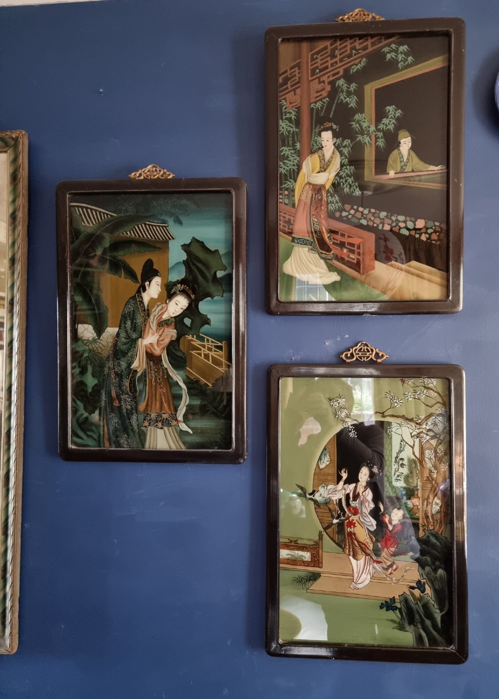 Set of Three Chinese Reverse Paintings on Glass
