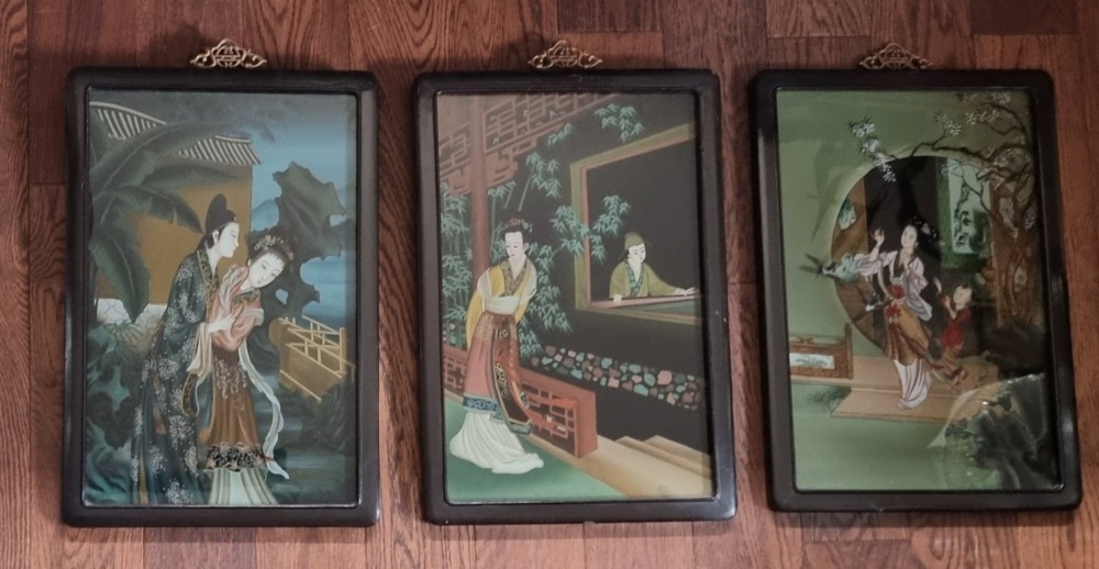 Set of Three Chinese Reverse Paintings on Glass View X