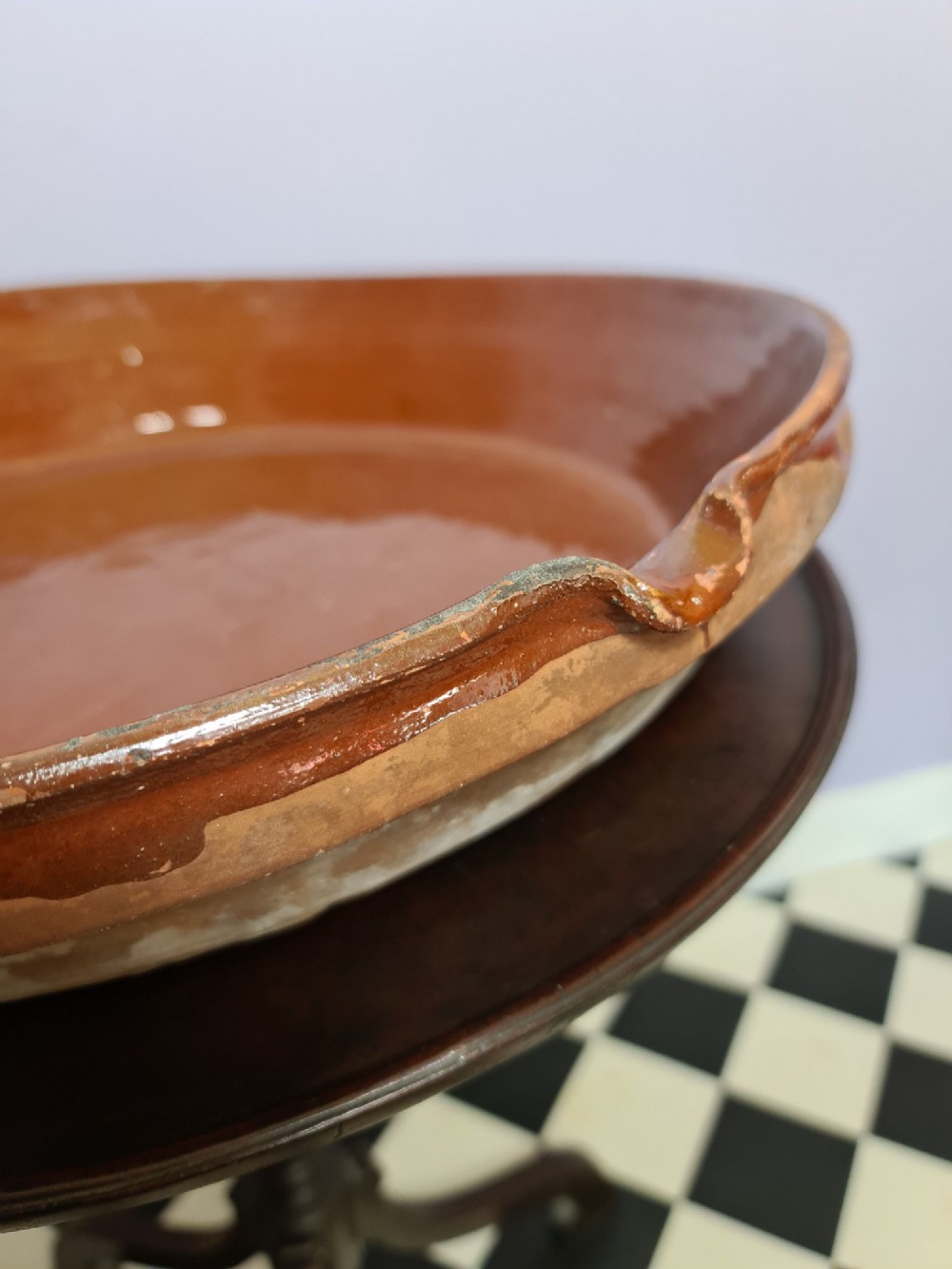 Large 19th c French Slipware Terracotta Dish View II
