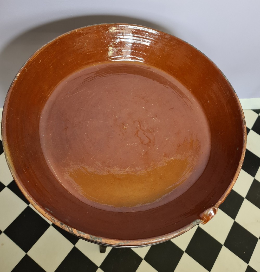 Large 19th c French Slipware Terracotta Dish View III