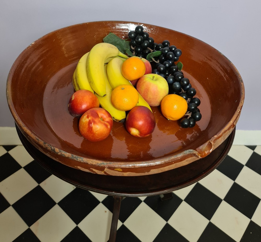 Large 19th c French Slipware Terracotta Dish View V