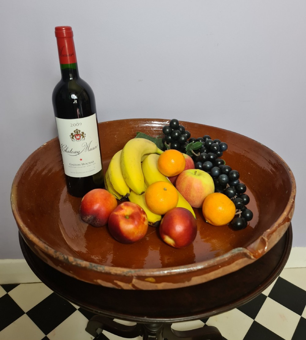 Large 19th c French Slipware Terracotta Dish View VI