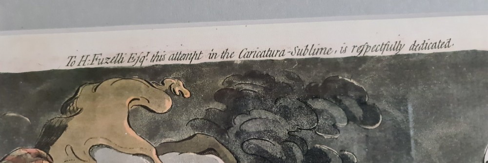 A framed Georgian satirical print depicting three profile faces looking towards a crescent moon set against a dark sky. View II