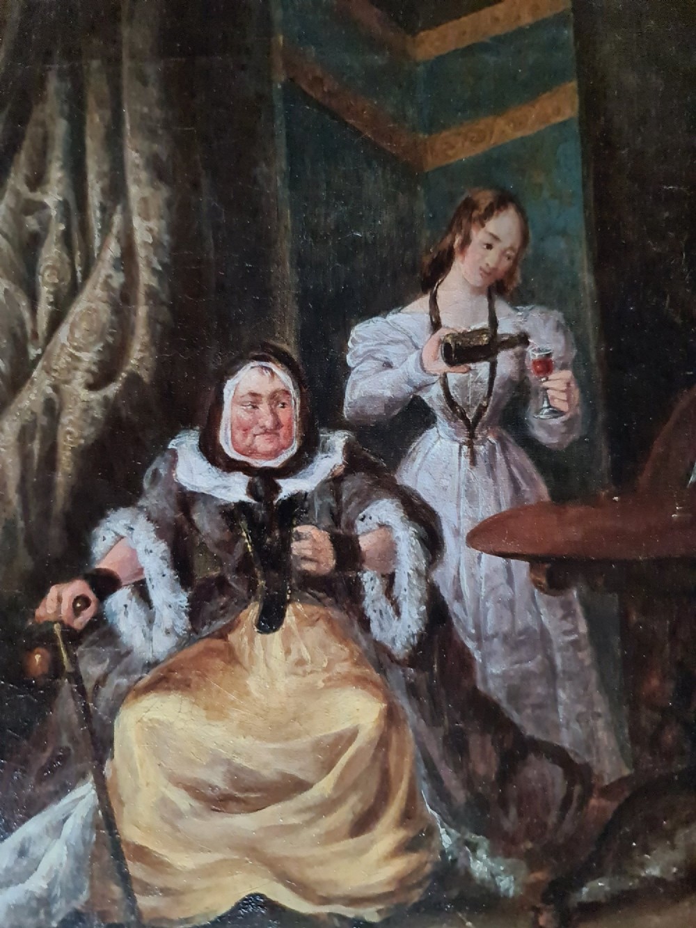A pair of 19th-century oil paintings depicting figurative scenes housed in ornate gold gilded frames. View VII
