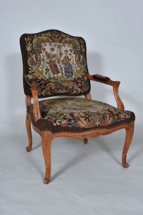 Antique French Armchair with Original Tapestry Seat and Back