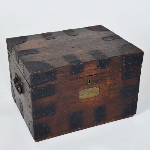 Antique Oak Silver Chest with Brass Name Plate