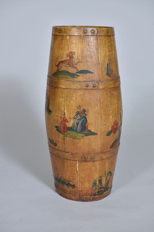 19th Century Painted Folk Art Barrel/stick Stand/umbrella Stand