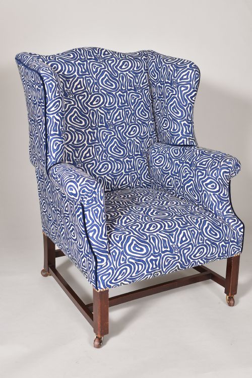 Georgian Upholstered Mahogany Wing Chair