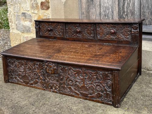Rare 17th Century Carved Oak Desk Box