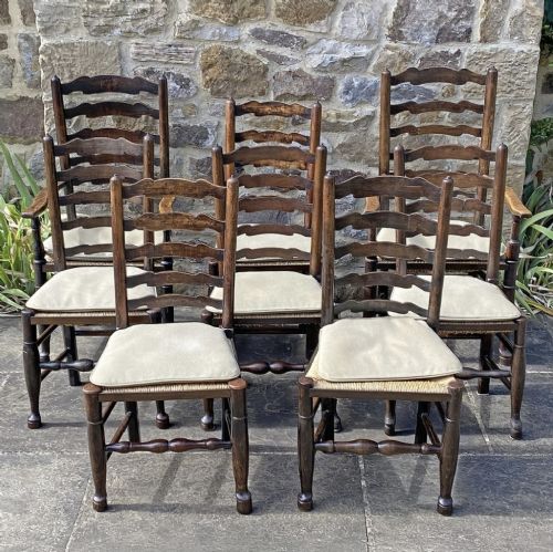 Set of 8 18th Century Ladderback Dining Chairs