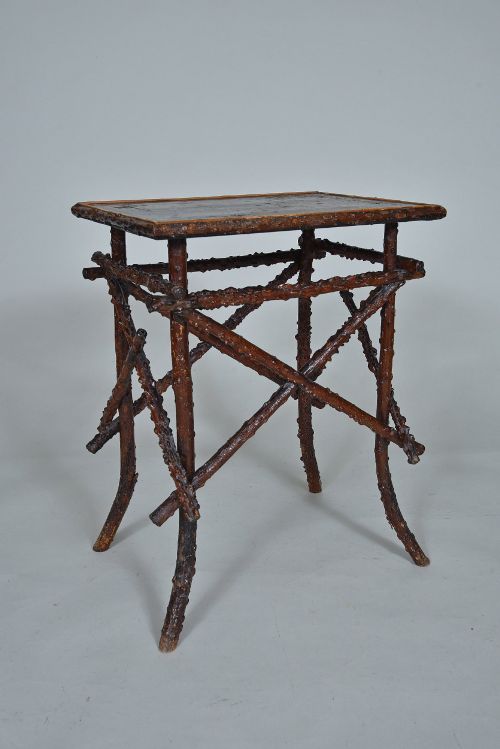 Rustic Twig Table with Lacquer Decoration