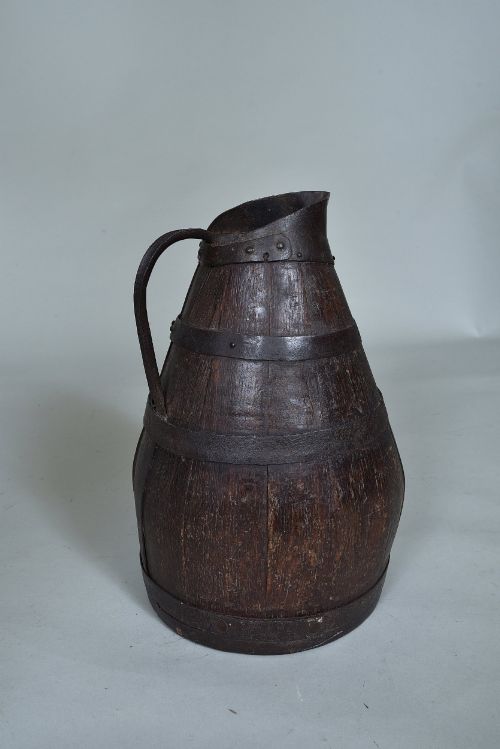 19th Century Iron Bound Oak Harvest Jug