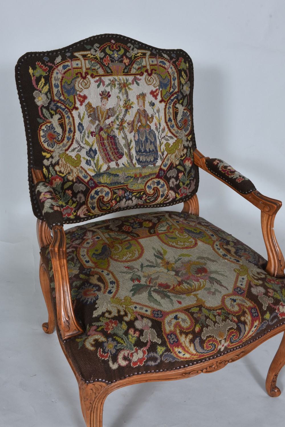 Antique French Armchair with Original Tapestry seat and back View II