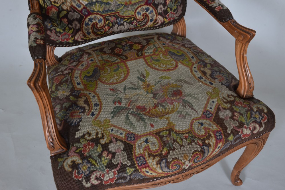 Antique French Armchair with Original Tapestry seat and back View III