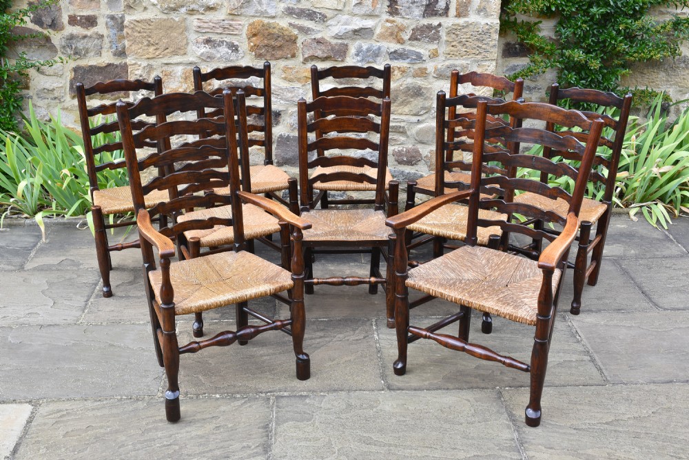 Set of 10 Late 18th century Country Ladderback Dining Chairs