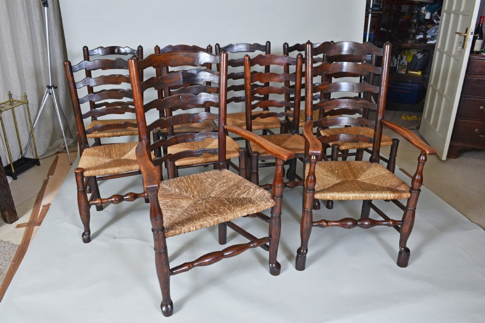 Set of 10 Late 18th century Country Ladderback Dining Chairs View II