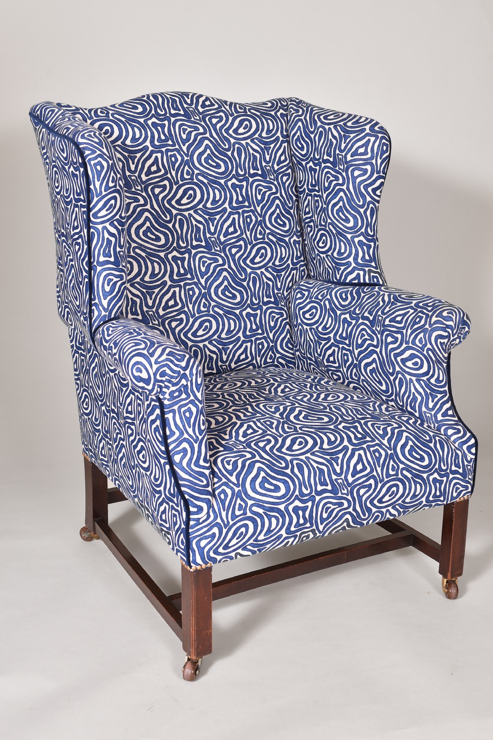 Georgian Upholstered Mahogany Wing Chair