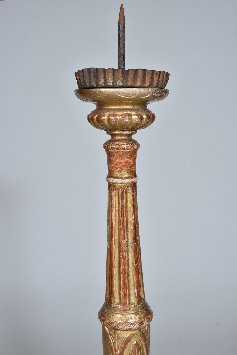 Tall Late 18th century Gilded Pricket Candlestick View IV