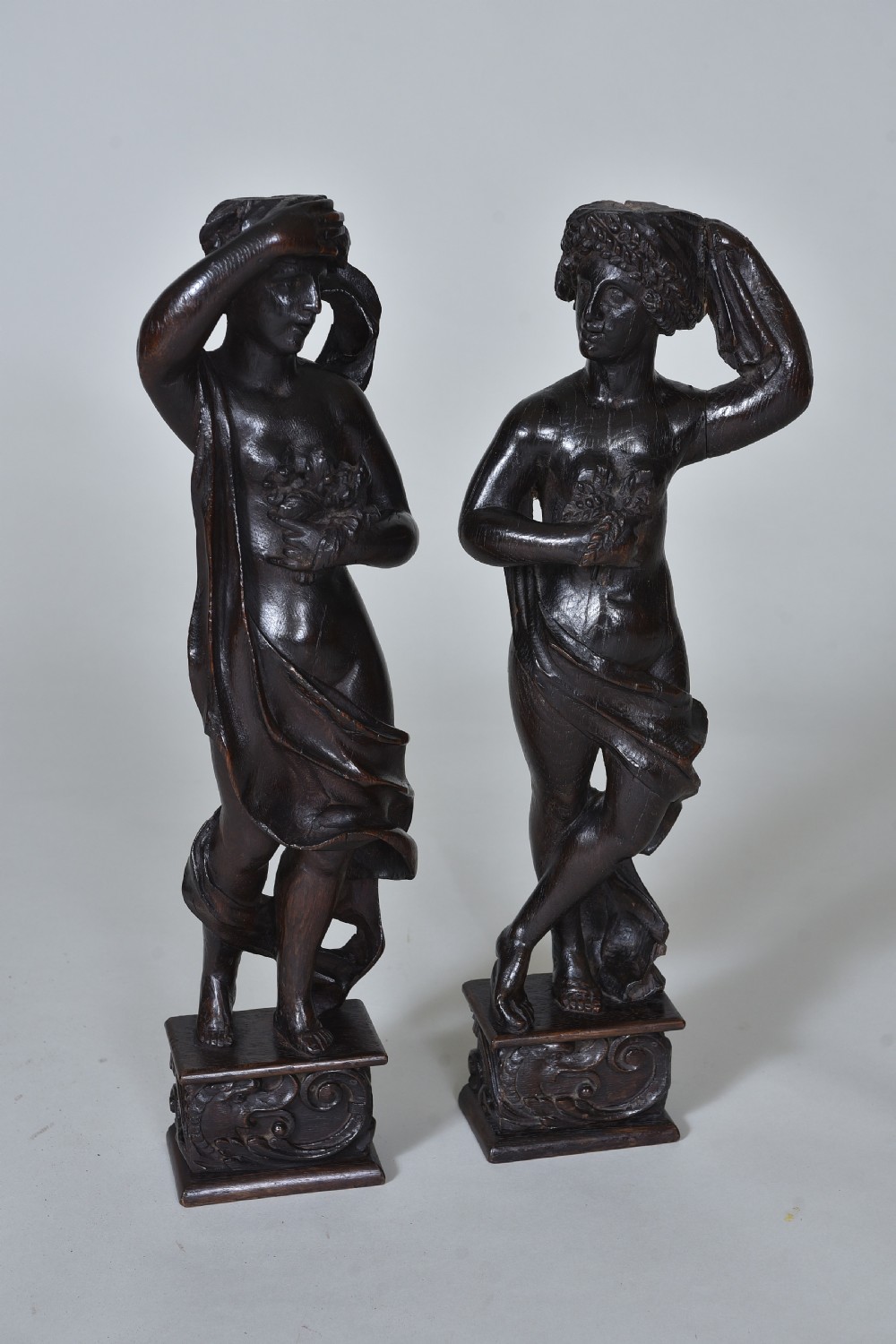 Good Pair of Early Oak Carvings 
