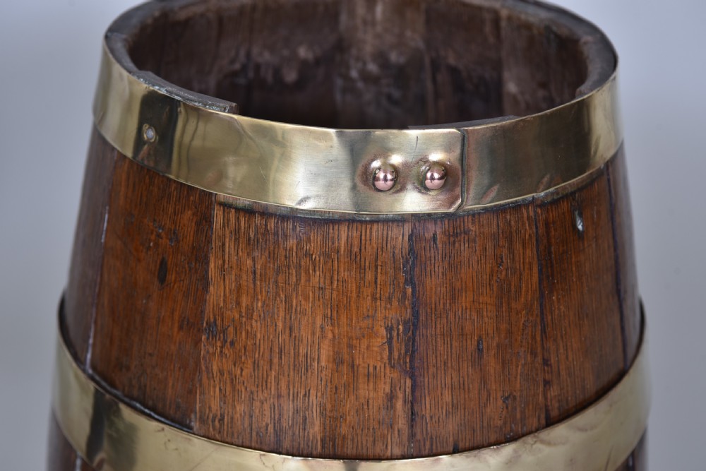 19th century Brass Bound Oak Stick or umbrella barrel View VI