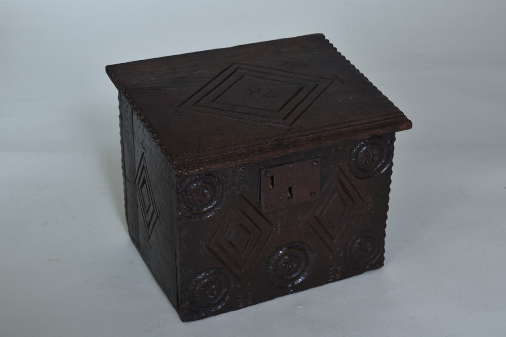 Rare 17th century carved Oak Deed Box
