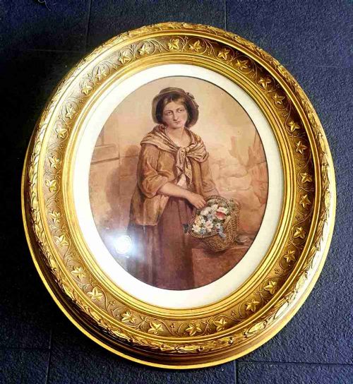 stunning water color picture gilt oval frame